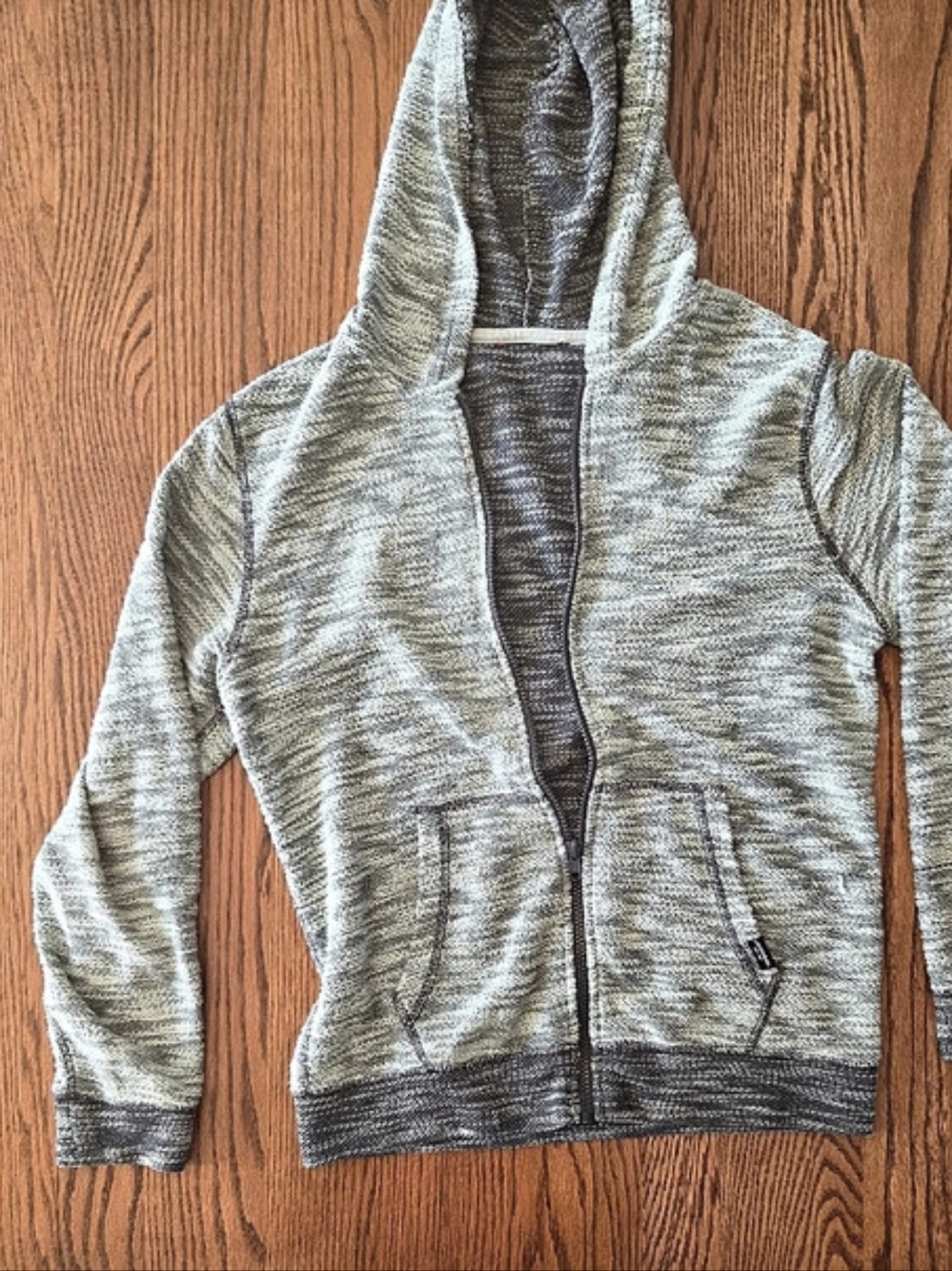 Union Bay Hooded Zip Front Sweater in Gray & Green Like New